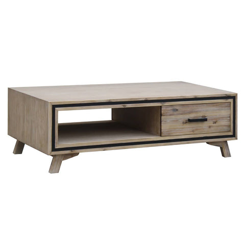darrahopens Furniture > Living Room Coffee Table Solid Wood Acacia & Veneer Frame 2 Drawers Storage Sliver Brush Colour