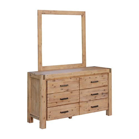darrahopens Furniture > Living Room Dresser with 6 Storage Drawers in Solid Acacia & Veneer With Mirror in Oak Colour