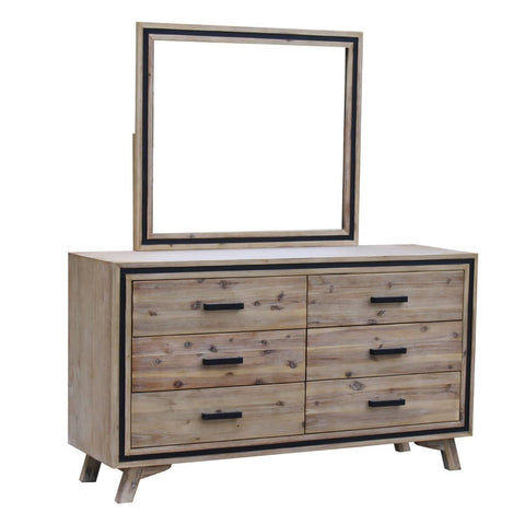 darrahopens Furniture > Living Room Dresser with 6 Storage Drawers in Solid Acacia With Mirror in Silver Brush Colour