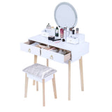 Darrahopens Furniture > Living Room Dressing Vanity Table Stool Set with Make-up LED Lighted Mirror - White