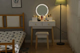 Darrahopens Furniture > Living Room Dressing Vanity Table Stool Set with Make-up LED Lighted Mirror - White