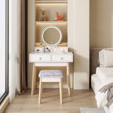 Darrahopens Furniture > Living Room Dressing Vanity Table Stool Set with Make-up LED Lighted Mirror - White
