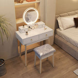 Darrahopens Furniture > Living Room Dressing Vanity Table Stool Set with Make-up LED Lighted Mirror - White