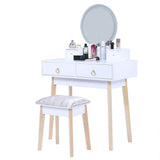 Darrahopens Furniture > Living Room Dressing Vanity Table Stool Set with Make-up LED Lighted Mirror - White