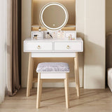 Darrahopens Furniture > Living Room Dressing Vanity Table Stool Set with Make-up LED Lighted Mirror - White