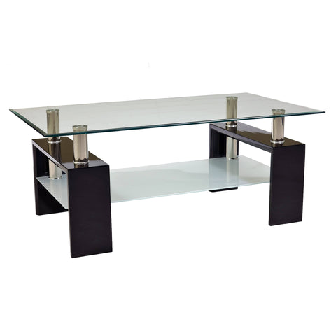 Darrahopens Furniture > Living Room Eppin 2-Tier Black Glass Coffee Table