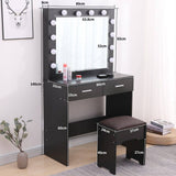 Darrahopens Furniture > Living Room Fidel Vanity Set with Cushioned Stool and Lighted Mirror- Black