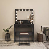 Darrahopens Furniture > Living Room Fidel Vanity Set with Cushioned Stool and Lighted Mirror- Black