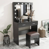 Darrahopens Furniture > Living Room Fidel Vanity Set with Cushioned Stool and Lighted Mirror- Black