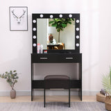 Darrahopens Furniture > Living Room Fidel Vanity Set with Cushioned Stool and Lighted Mirror- Black