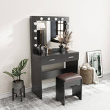 Darrahopens Furniture > Living Room Fidel Vanity Set with Cushioned Stool and Lighted Mirror- Black