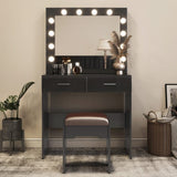 Darrahopens Furniture > Living Room Fidel Vanity Set with Cushioned Stool and Lighted Mirror- Black