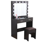 Darrahopens Furniture > Living Room Fidel Vanity Set with Cushioned Stool and Lighted Mirror- Black
