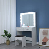 Darrahopens Furniture > Living Room Fidel Vanity Set with Cushioned Stool and Lighted Mirror- White