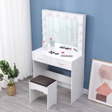 Darrahopens Furniture > Living Room Fidel Vanity Set with Cushioned Stool and Lighted Mirror- White