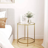 darrahopens Furniture > Living Room Gold Round Side Table with Golden Metal Frame Robust and Stable