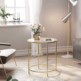 darrahopens Furniture > Living Room Gold Round Side Table with Golden Metal Frame Robust and Stable