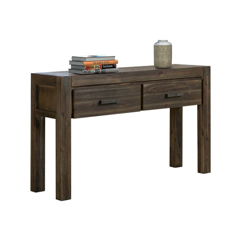 Darrahopens Furniture > Living Room Hall Table 2 Storage Drawers Solid Acacia Wooden Frame Hallway in Chocolate Color