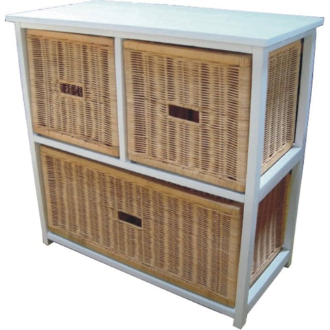 Darrahopens Furniture > Living Room Hyssop 3 Chest of Drawers Cane Bedroom Kitchen Bathroom Storage Tallboy Shelf