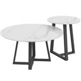 Darrahopens Furniture > Living Room Interior Ave - Broadway Two Tier Marble White Stone Coffee Table Set