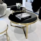 Darrahopens Furniture > Living Room Interior Ave - Designer Giselle Black Glass & Brushed Gold Coffee Table Set