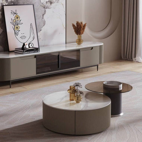 darrahopens Furniture > Living Room Keesley Nesting Coffee Table Set/Glossy Ceramic top/ Modern