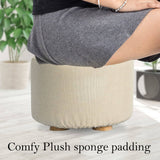 darrahopens Furniture > Living Room La Bella 2 Set Beige Fabric Ottoman Round Wooden Leg Foot Stool