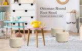 darrahopens Furniture > Living Room La Bella 2 Set Beige Fabric Ottoman Round Wooden Leg Foot Stool