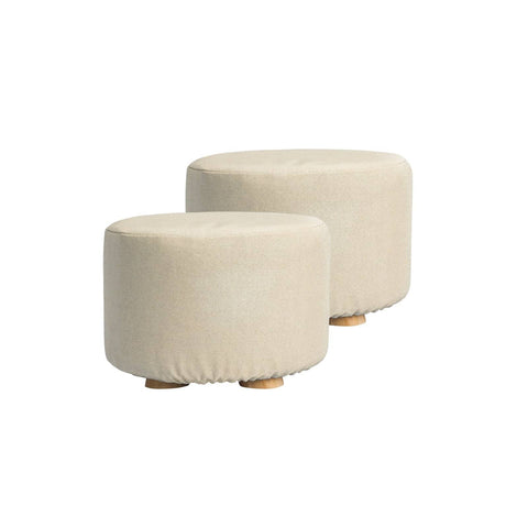 darrahopens Furniture > Living Room La Bella 2 Set Beige Fabric Ottoman Round Wooden Leg Foot Stool