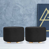 darrahopens Furniture > Living Room La Bella 2 Set Black Fabric Ottoman Round Wooden Leg Foot Stool