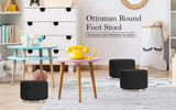 darrahopens Furniture > Living Room La Bella 2 Set Black Fabric Ottoman Round Wooden Leg Foot Stool