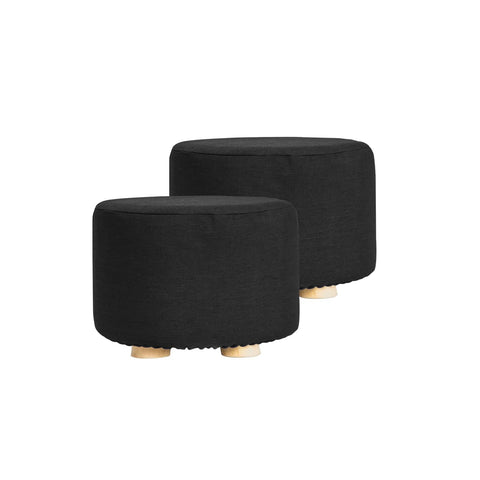 darrahopens Furniture > Living Room La Bella 2 Set Black Fabric Ottoman Round Wooden Leg Foot Stool