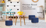 darrahopens Furniture > Living Room La Bella 2 Set Dark Blue Fabric Ottoman Round Wooden Leg Foot Stool