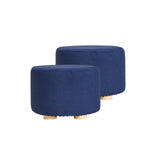 darrahopens Furniture > Living Room La Bella 2 Set Dark Blue Fabric Ottoman Round Wooden Leg Foot Stool