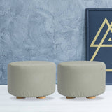 darrahopens Furniture > Living Room La Bella 2 Set Grey Fabric Ottoman Round Wooden Leg Foot Stool