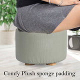 darrahopens Furniture > Living Room La Bella 2 Set Grey Fabric Ottoman Round Wooden Leg Foot Stool