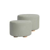 darrahopens Furniture > Living Room La Bella 2 Set Grey Fabric Ottoman Round Wooden Leg Foot Stool