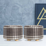 darrahopens Furniture > Living Room La Bella 2 Set Lattice Fabric Ottoman Round Wooden Leg Foot Stool