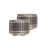 darrahopens Furniture > Living Room La Bella 2 Set Lattice Fabric Ottoman Round Wooden Leg Foot Stool