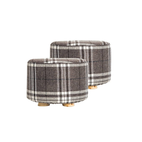 darrahopens Furniture > Living Room La Bella 2 Set Lattice Fabric Ottoman Round Wooden Leg Foot Stool