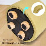 darrahopens Furniture > Living Room La Bella 2 Set Mustard Yellow Fabric Ottoman Round Wooden Leg Foot Stool