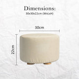 darrahopens Furniture > Living Room La Bella Beige Fabric Ottoman Round Wooden Leg Foot Stool