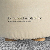 darrahopens Furniture > Living Room La Bella Beige Fabric Ottoman Round Wooden Leg Foot Stool