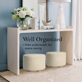 darrahopens Furniture > Living Room La Bella Beige Fabric Ottoman Round Wooden Leg Foot Stool