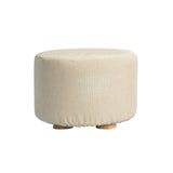 darrahopens Furniture > Living Room La Bella Beige Fabric Ottoman Round Wooden Leg Foot Stool