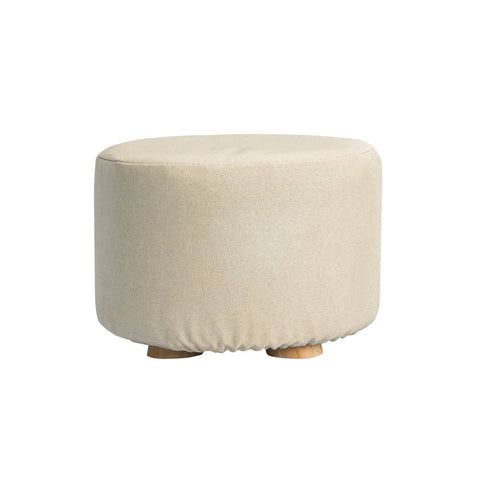 darrahopens Furniture > Living Room La Bella Beige Fabric Ottoman Round Wooden Leg Foot Stool