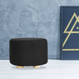 darrahopens Furniture > Living Room La Bella Black Fabric Ottoman Round Wooden Leg Foot Stool