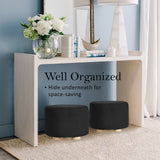 darrahopens Furniture > Living Room La Bella Black Fabric Ottoman Round Wooden Leg Foot Stool