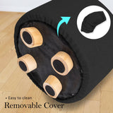 darrahopens Furniture > Living Room La Bella Black Fabric Ottoman Round Wooden Leg Foot Stool