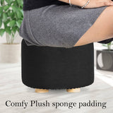 darrahopens Furniture > Living Room La Bella Black Fabric Ottoman Round Wooden Leg Foot Stool